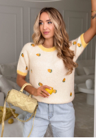 Miękki sweter w cytrynki Summer Fruits biało-żółty
