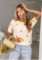 Miękki sweter w cytrynki Summer Fruits biało-żółty