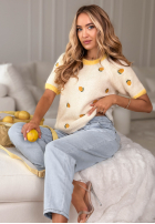 Miękki sweter w cytrynki Summer Fruits biało-żółty