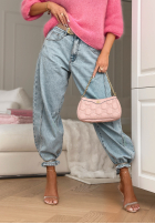 Spodnie jeansowe banana z paskiem Leave A Message jasnoniebieskie