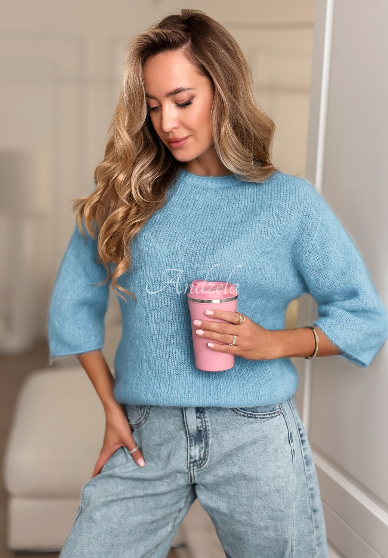 Moherowy sweter Give Me Space niebieski