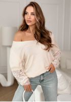 Lekki sweter z koronką Sun Springs beżowy