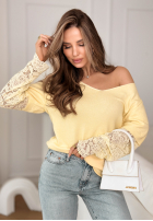 Lekki sweter z koronką Sun Springs żółty