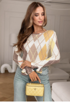 Lekki sweter w romby New In Town żółto-czekoladowy