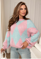 Miękki sweter w romby In Your Dreams różowo-niebieski