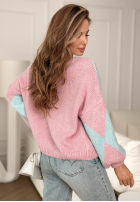 Miękki sweter w romby In Your Dreams różowo-niebieski