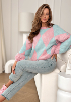 Miękki sweter w romby In Your Dreams różowo-niebieski
