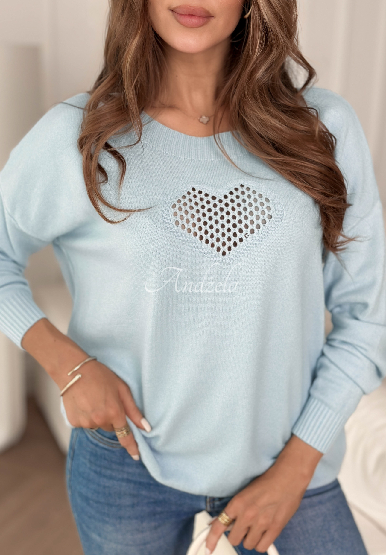 Viscose lightweight sweater with openwork heart From The Heart blue