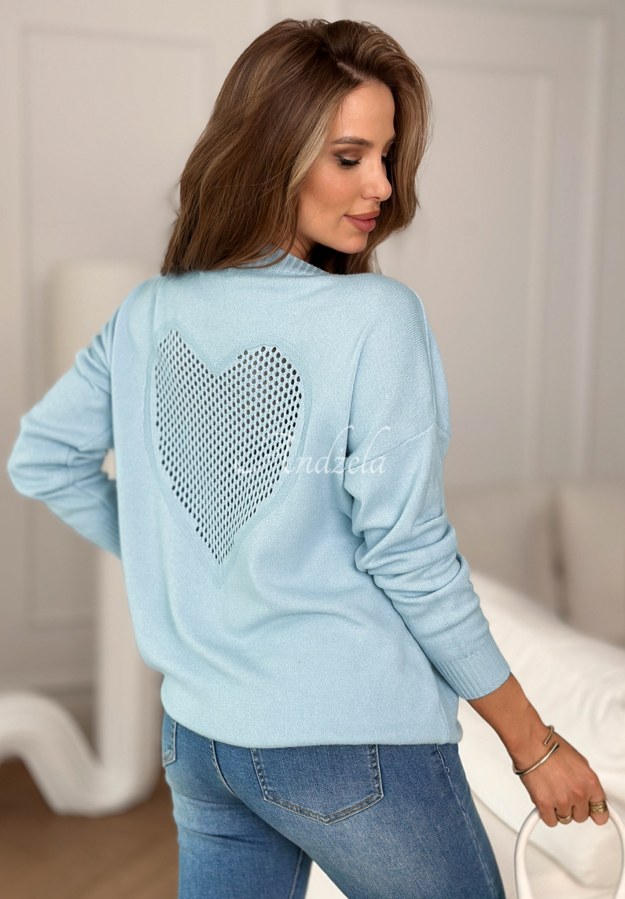 Viscose lightweight sweater with openwork heart From The Heart blue
