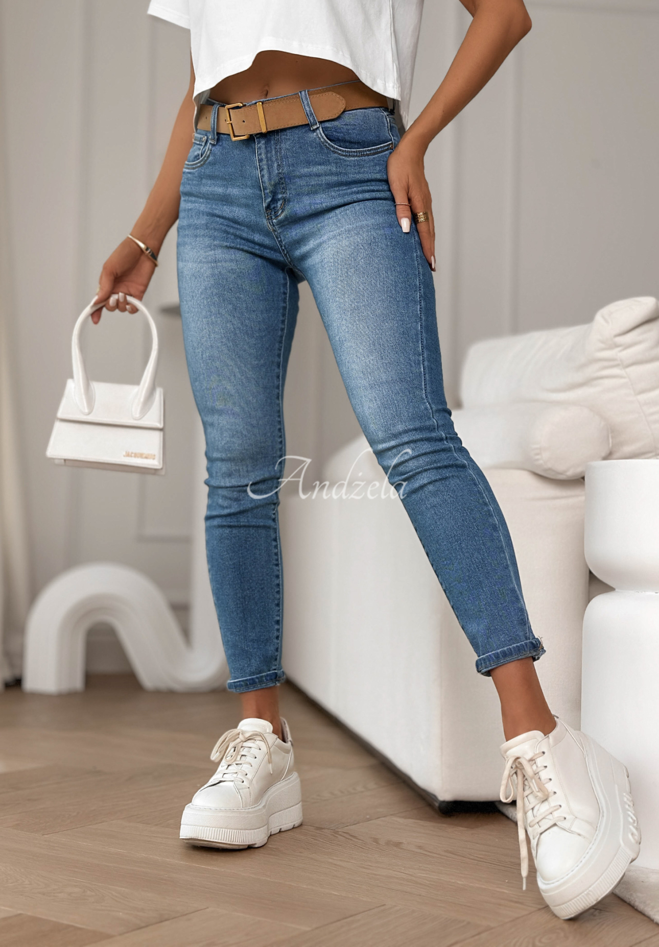 Denim skinny pants with belt Asked For It blue