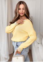 Lekki sweter z koronką Till April żółty