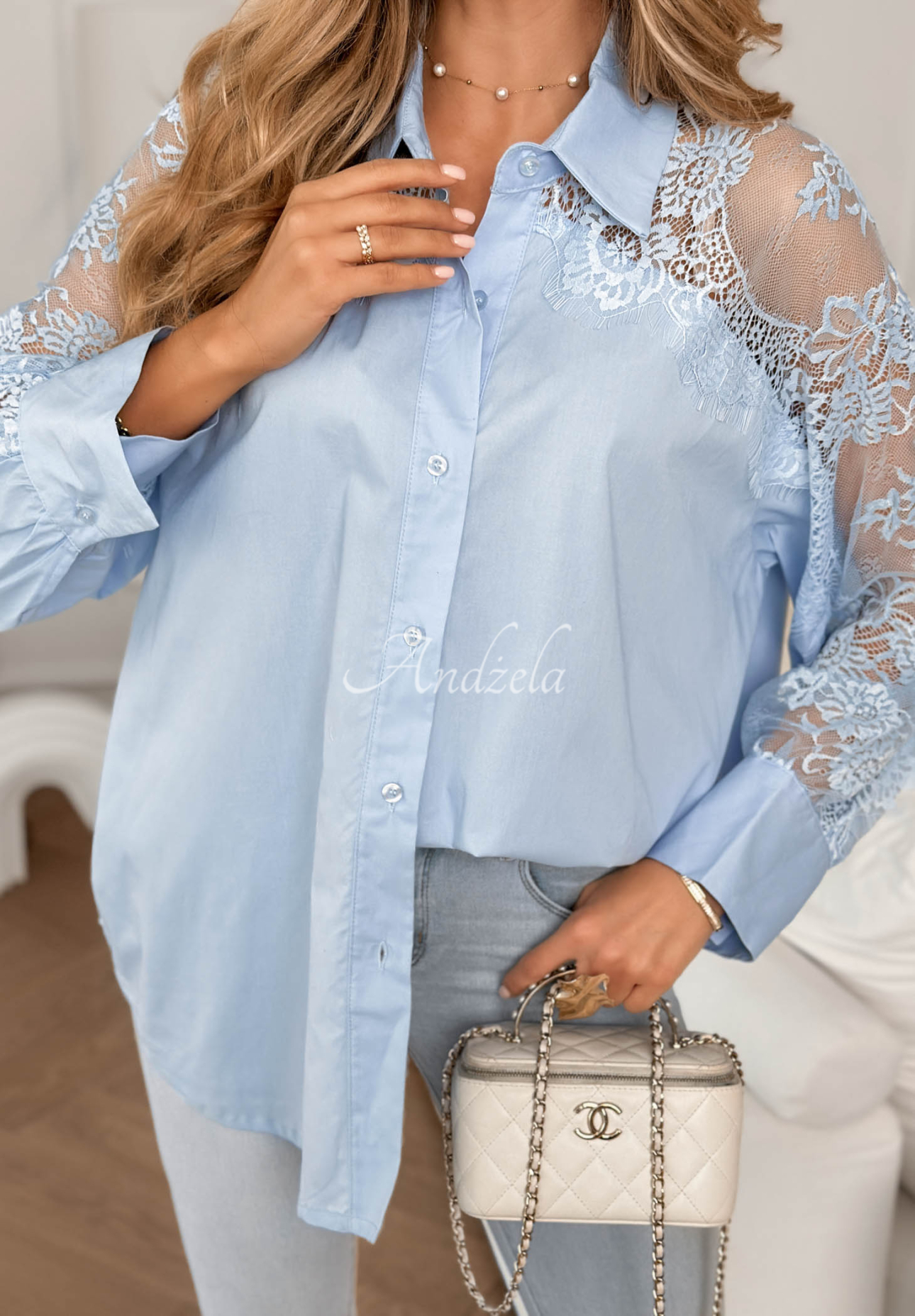 Touch of Lace cotton lace shirt blue