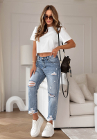 Spodnie jeansowe z przetarciami Lost In Thought niebieskie