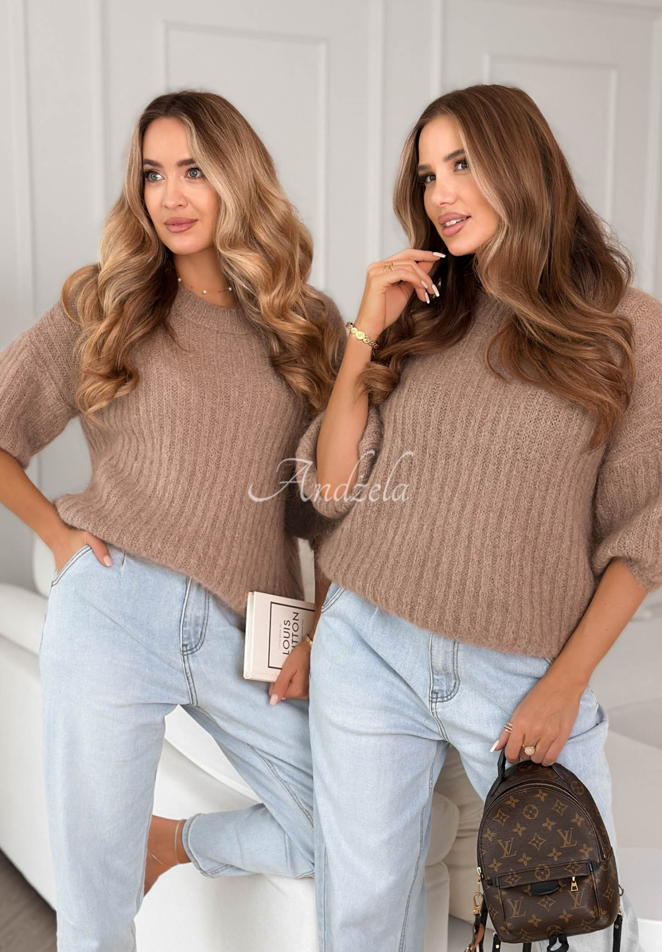 Mohair wool sweater On Airplane mocha