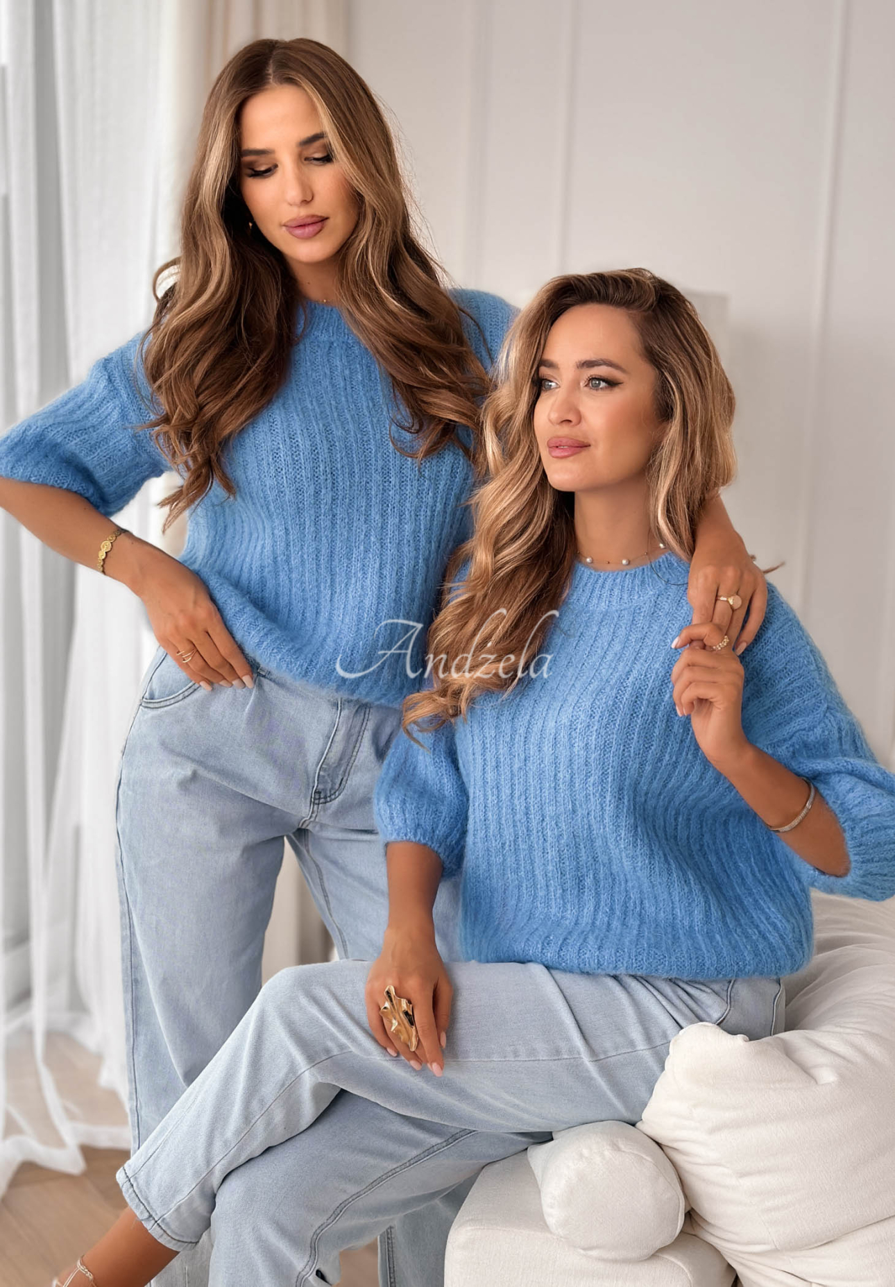 Mohair wool sweater On Airplane blue