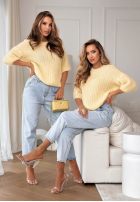 Moherowy sweter na krótki rękaw z wełną On Airplane żółty