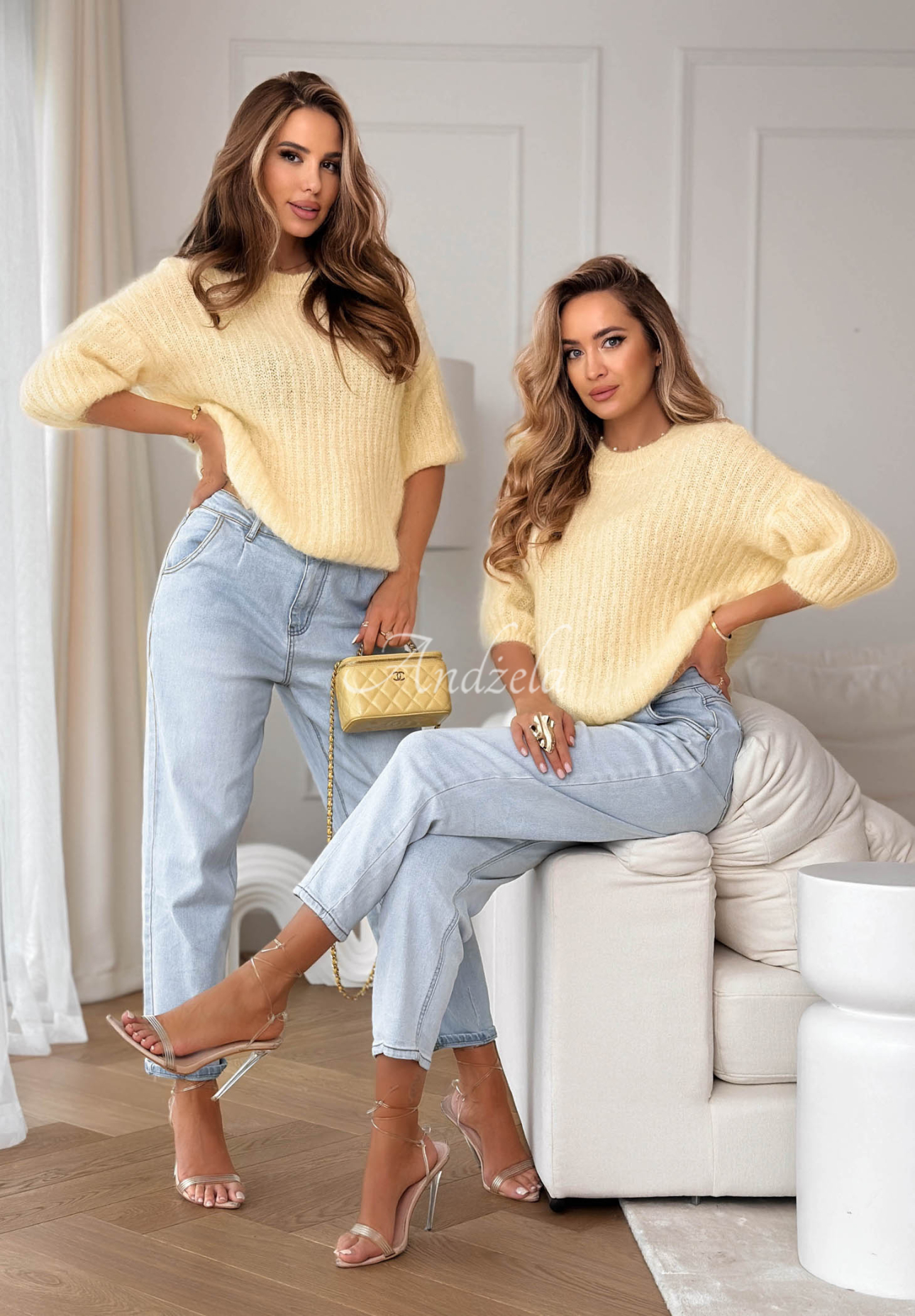 Mohair wool sweater On Airplane yellow