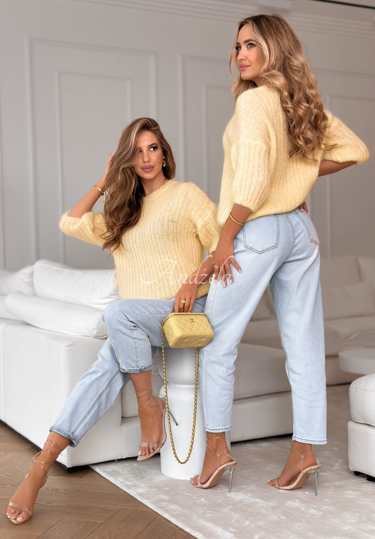Mohair wool sweater On Airplane yellow