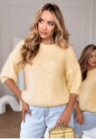 Moherowy sweter na krótki rękaw z wełną On Airplane żółty