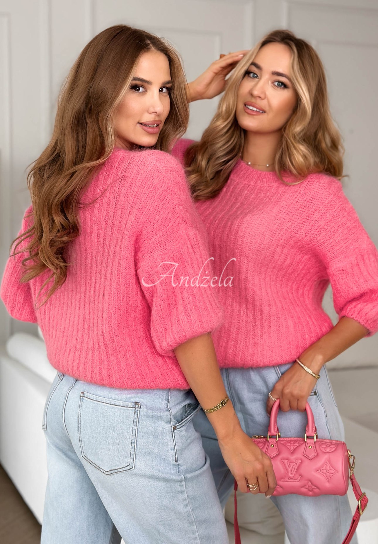 Moherowy sweter z wełną On Airplane różowy