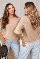 Moherowy sweter na krótki rękaw z wełną On Airplane beżowy