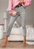 Spodnie jeansowe loose fit z paskiem Not Even Close szare