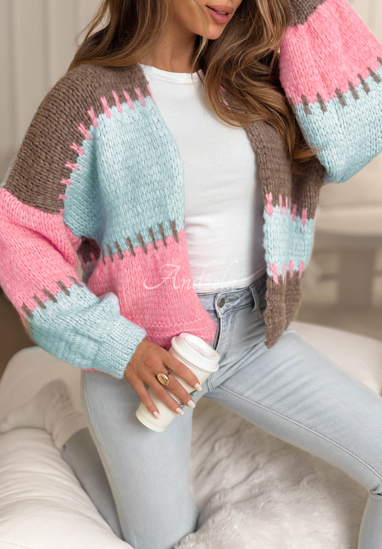 Short oversize cardigan Seriously Pretty blue and pink