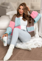 Krótki kardigan oversize Color Burst niebiesko-różowy