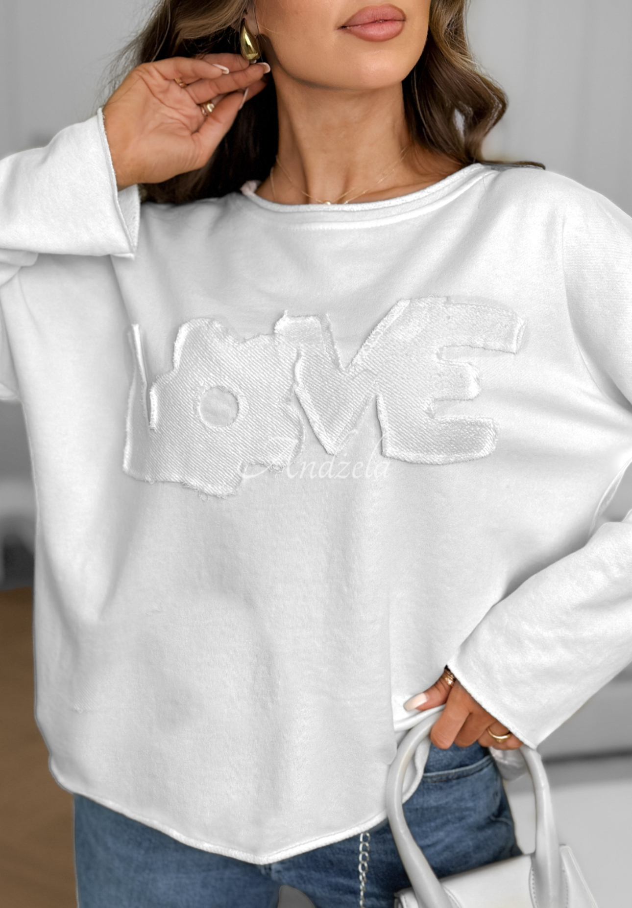 Cotton blouse with Flowers &amp; Love inscription, white