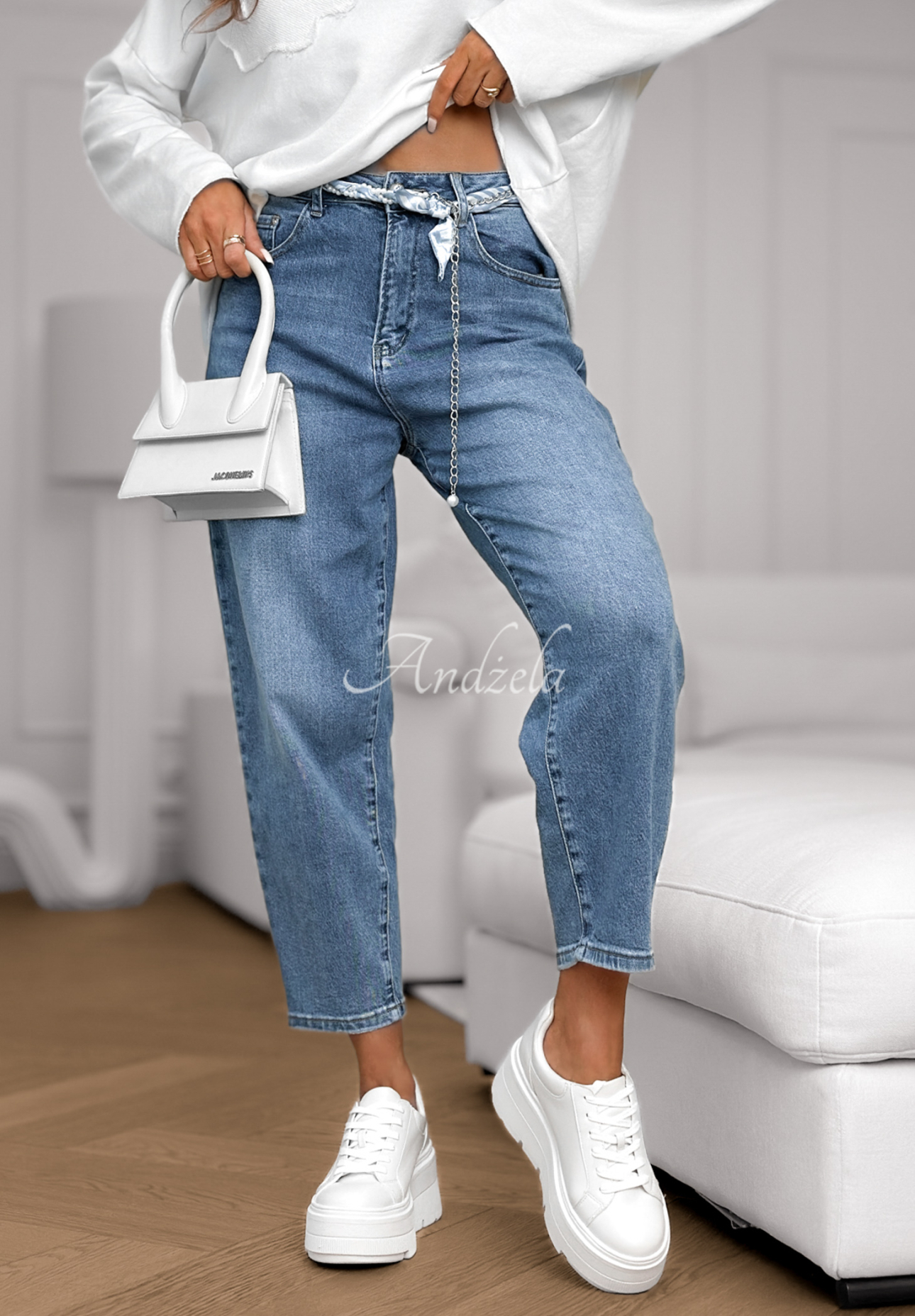 Spodnie jeansowe balloon fit Not Follow niebieskie