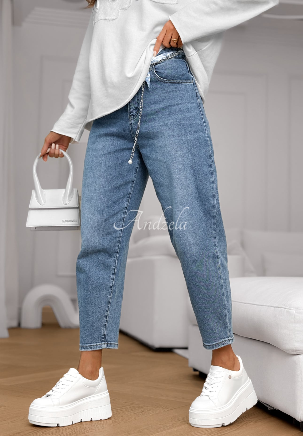 Spodnie jeansowe balloon fit Not Follow niebieskie