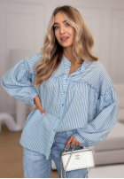 Koszula z bufkami w paski Pure Lines biało-błękitna