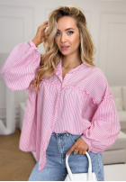 Pure Lines white and pink striped cotton shirt with puff sleeves