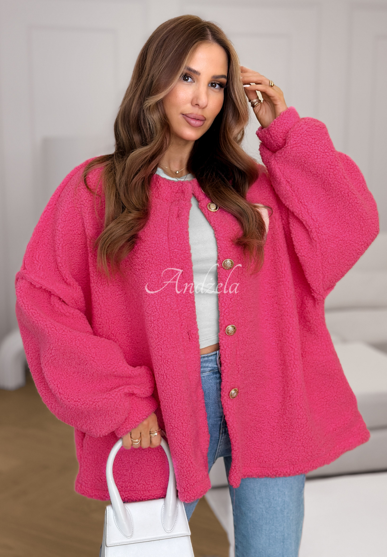 April Feels pink short sherpa jacket