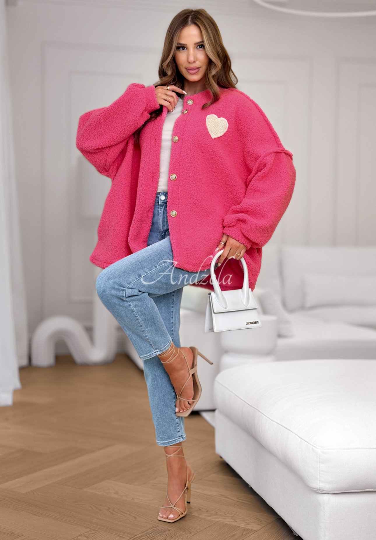 April Feels pink short sherpa jacket