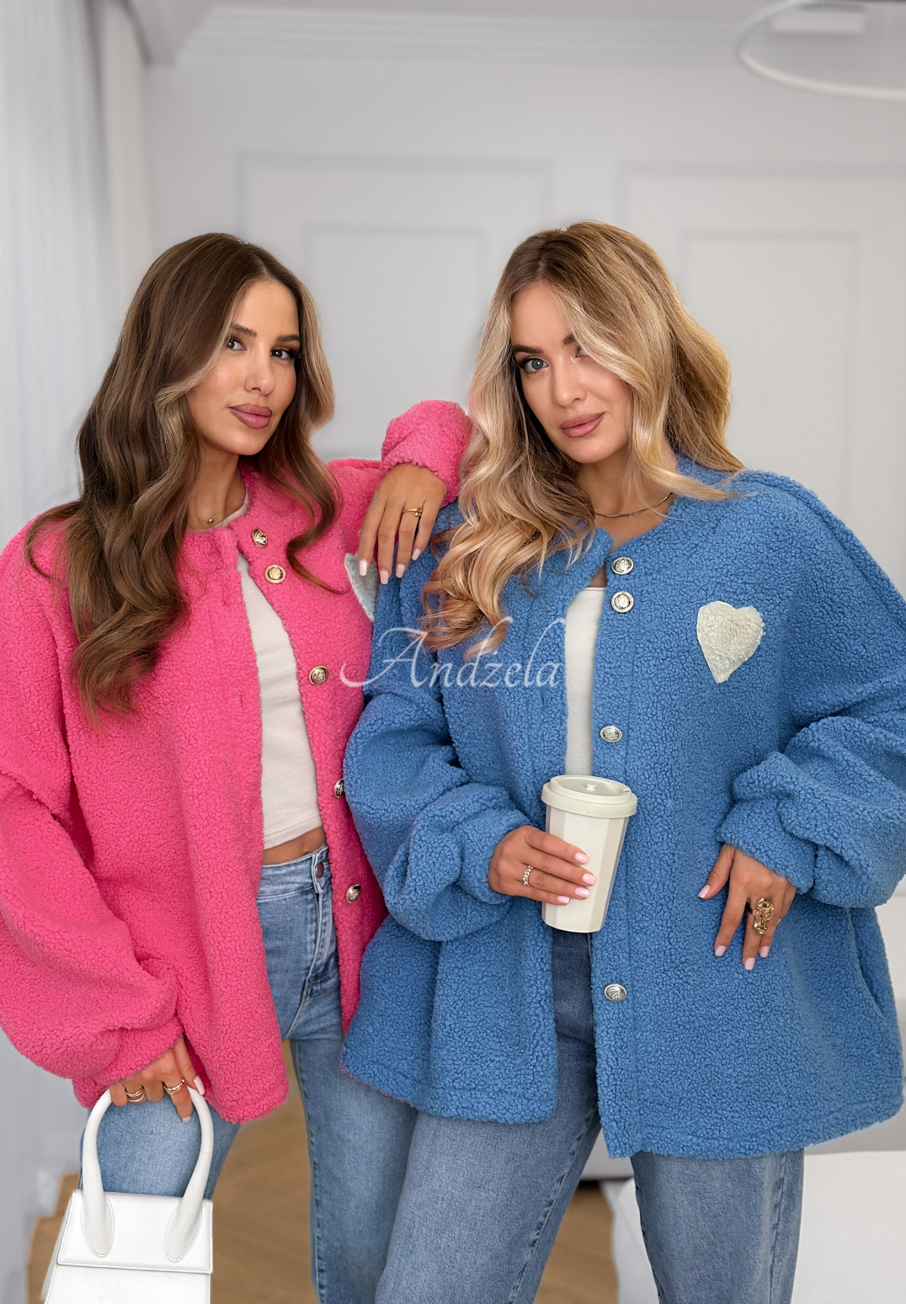 April Feels blue short sherpa jacket