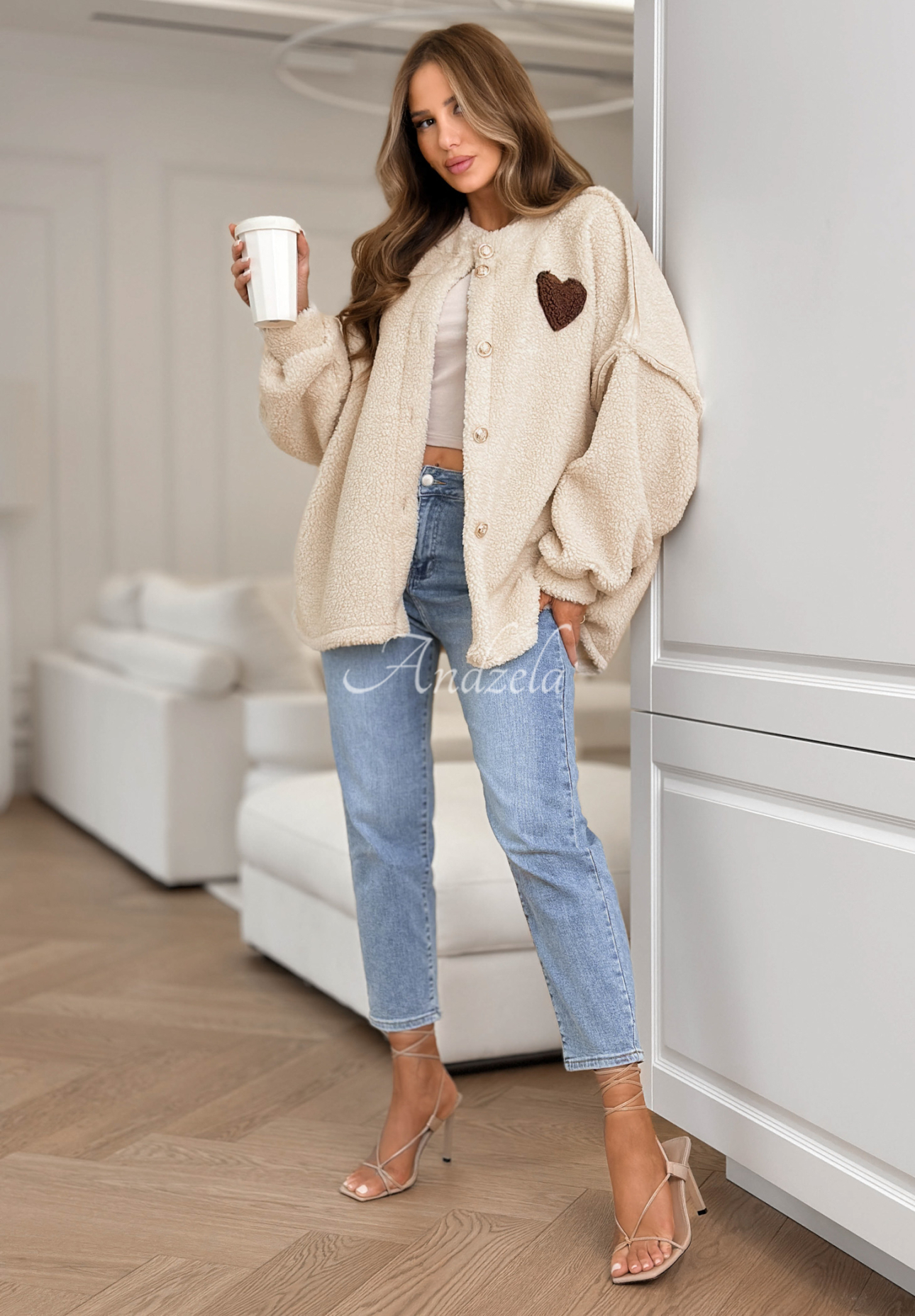 April Feels short sherpa jacket, beige