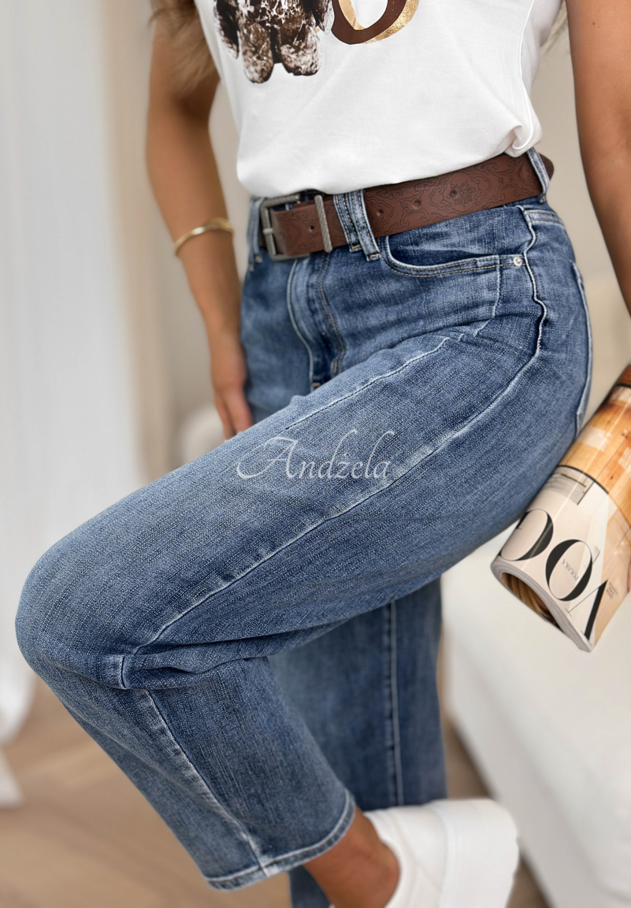 Mom fit jeans with belt Are You Sure blue