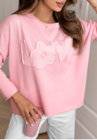 Bluzka z napisem Flowers & Love pudrowy róż