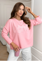 Bluzka z napisem Flowers & Love pudrowy róż