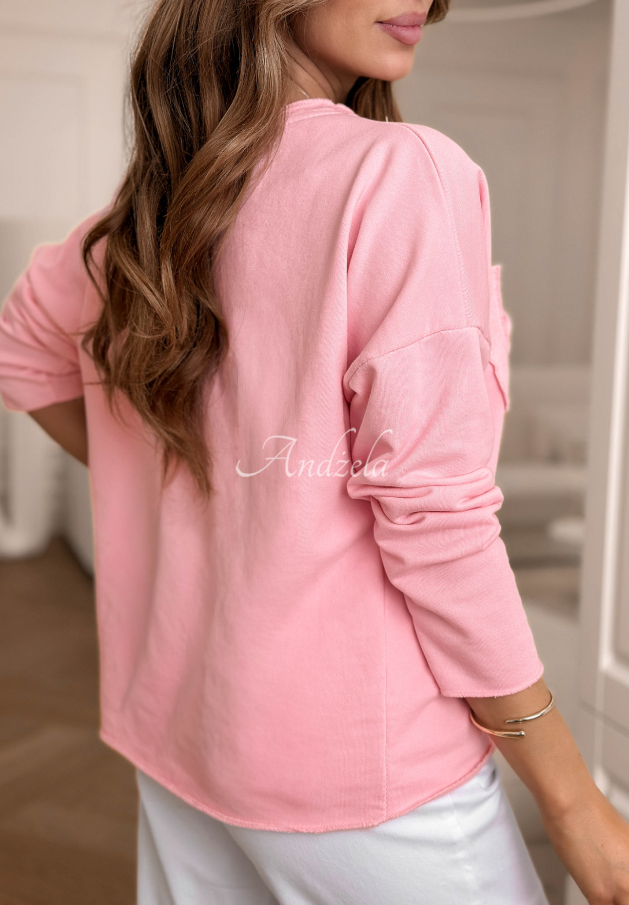 Cotton blouse with Flowers &amp; Love inscription, pink