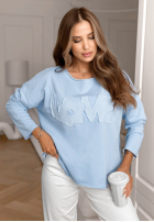 Bluzka z napisem Flowers & Love niebieska