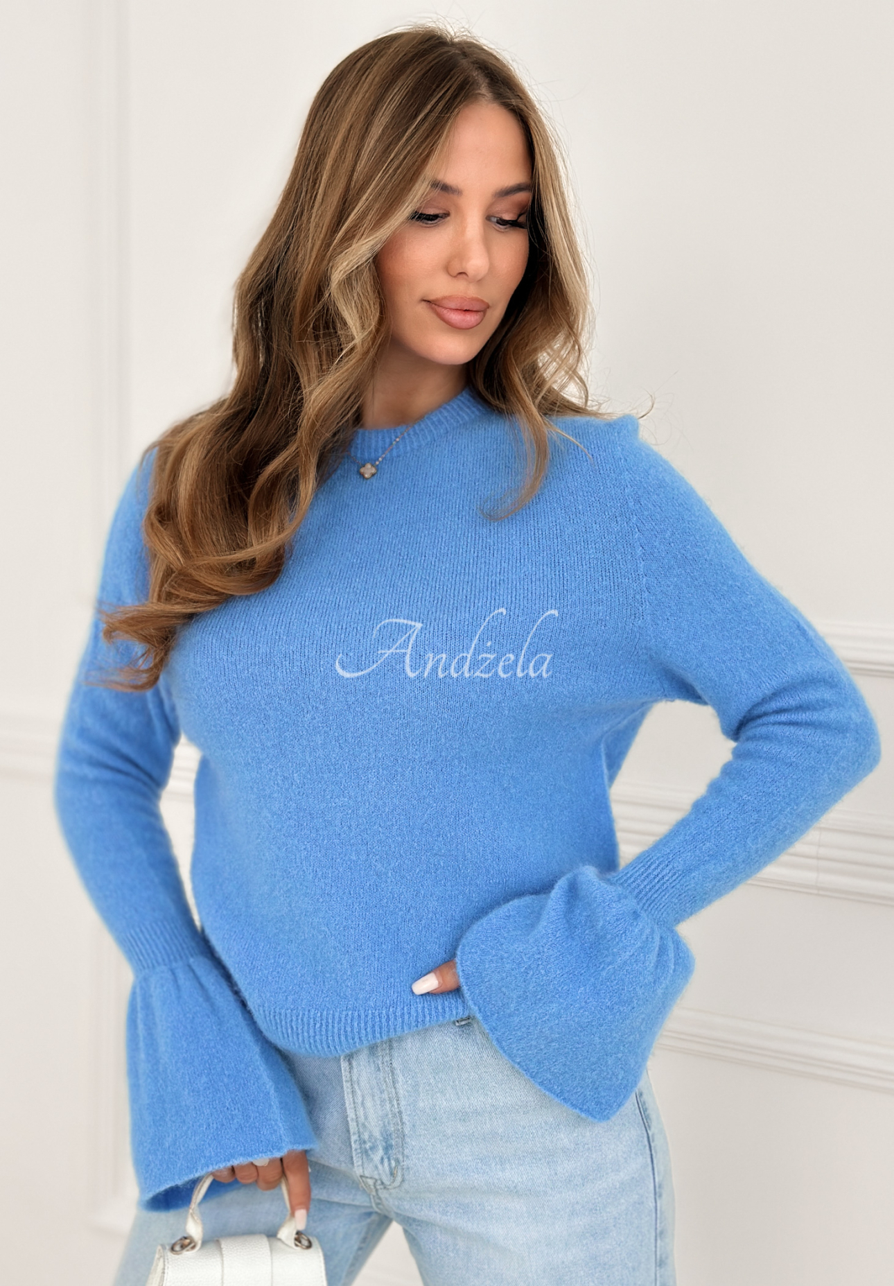 Soft sweater with wide sleeves and alpaca Spring Smoothie sky blue
