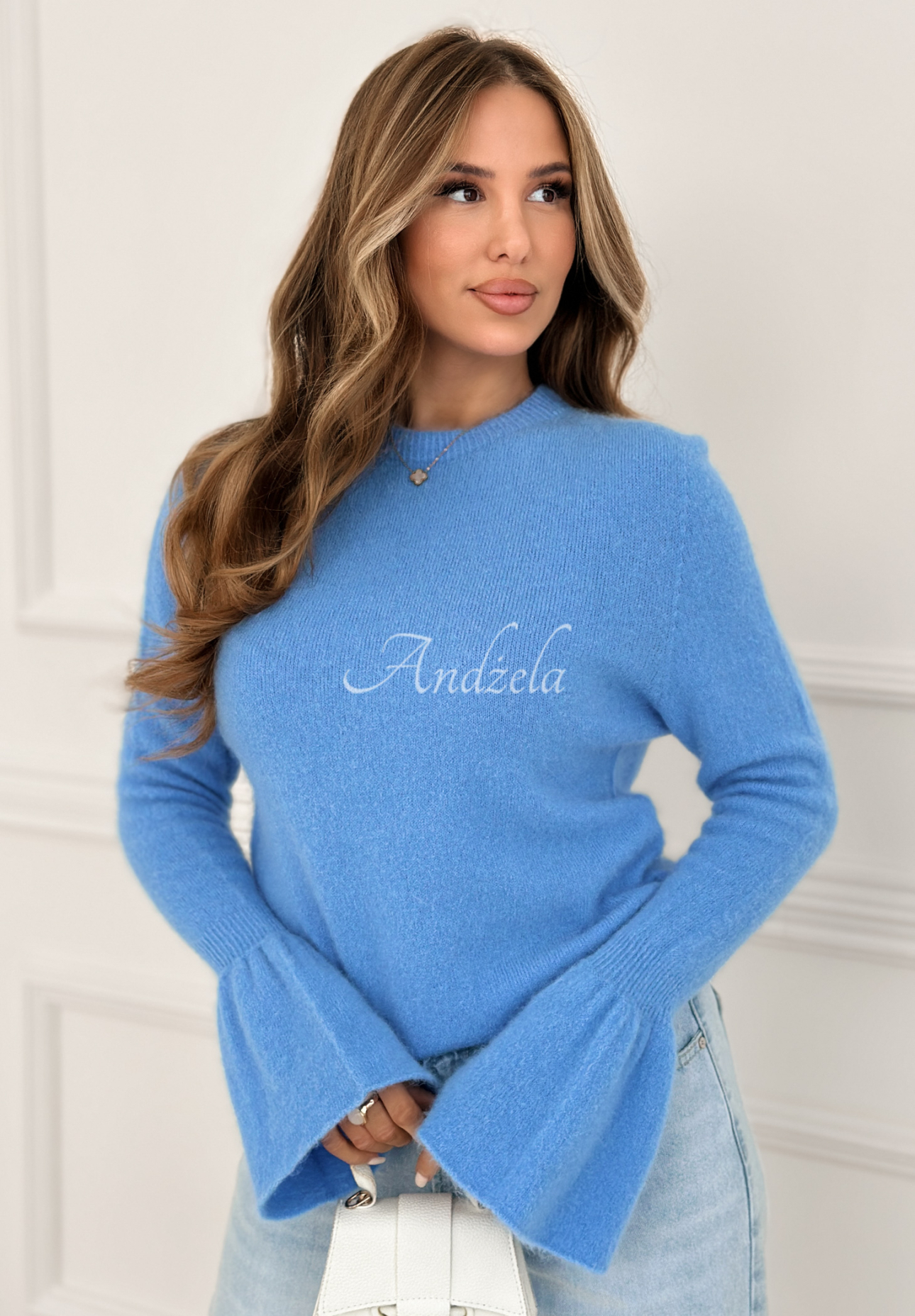 Soft sweater with wide sleeves and alpaca Spring Smoothie sky blue
