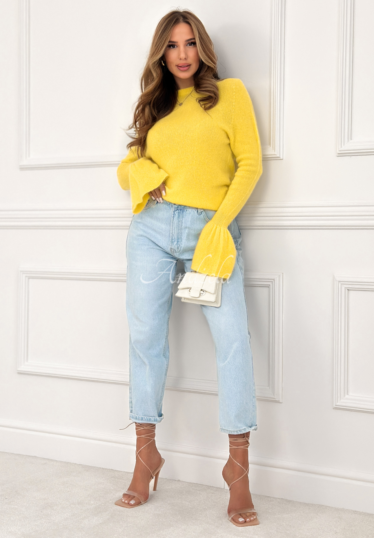 Miękki sweter z szerokimi rękawkami i alpaką Spring Smoothie żółty