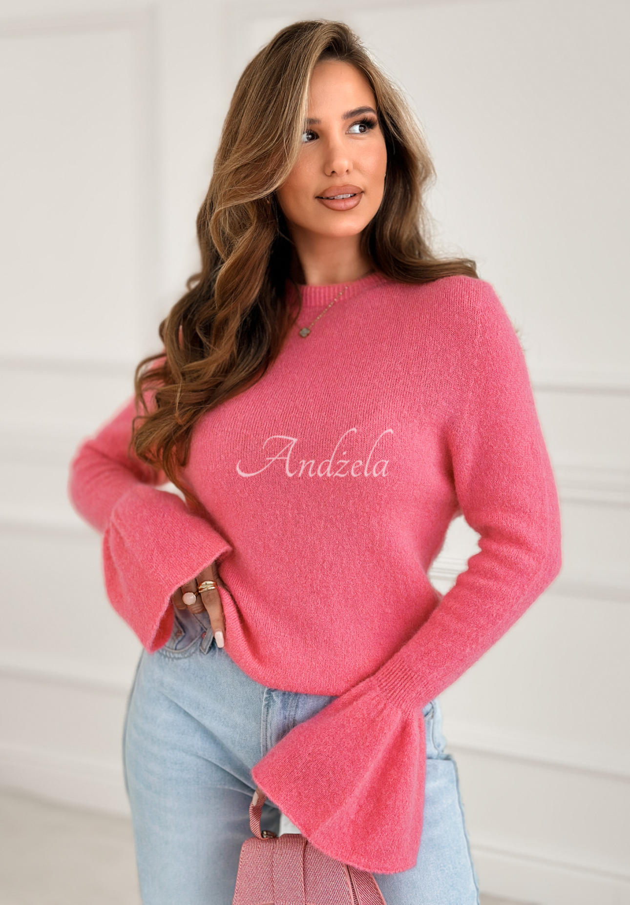 Soft sweater with wide sleeves and alpaca Spring Smoothie pink