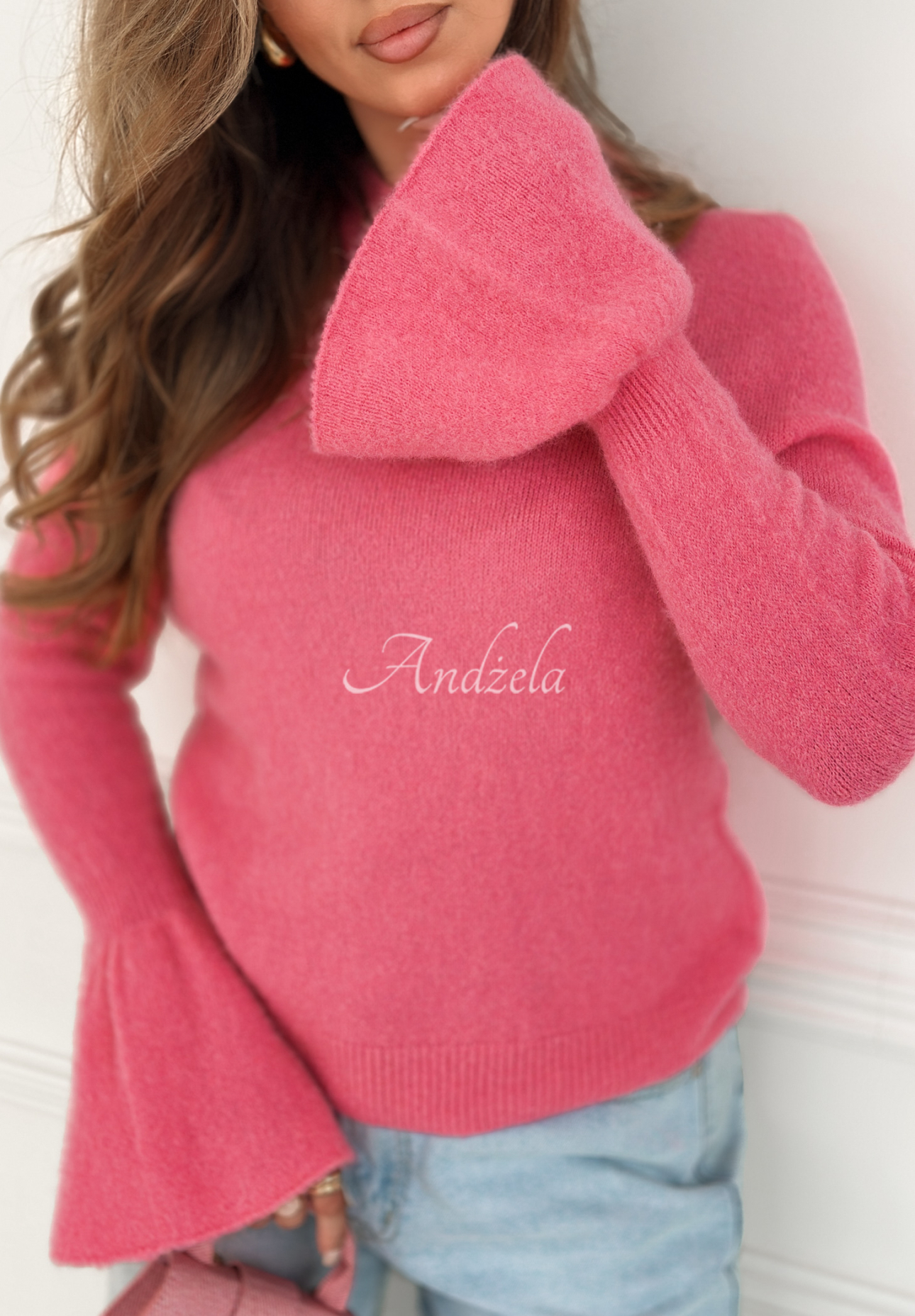 Soft sweater with wide sleeves and alpaca Spring Smoothie pink