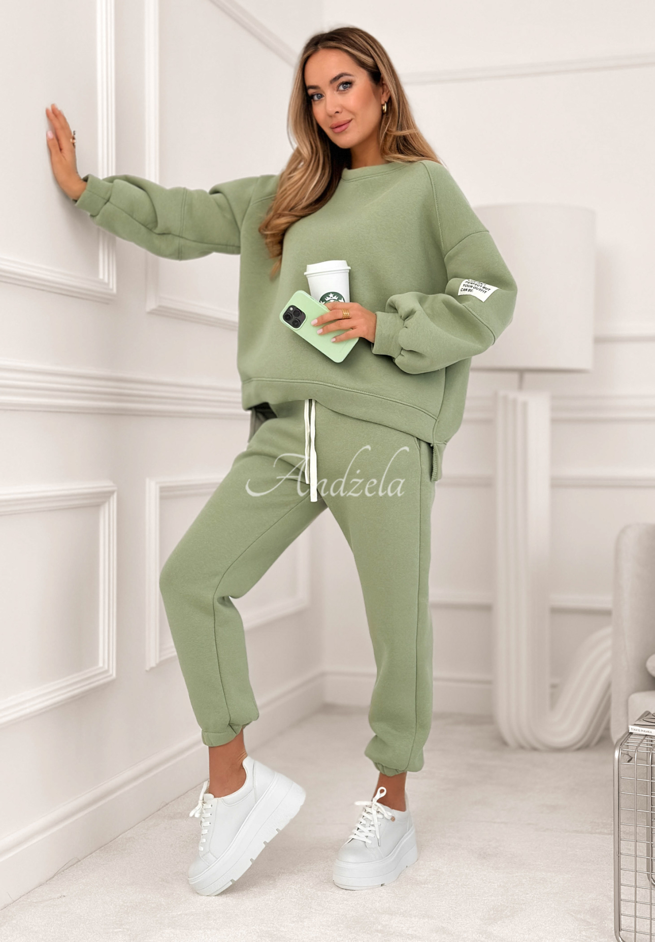 Bawełniany komplet dresowy Fits Me Perfectly szałwiowy