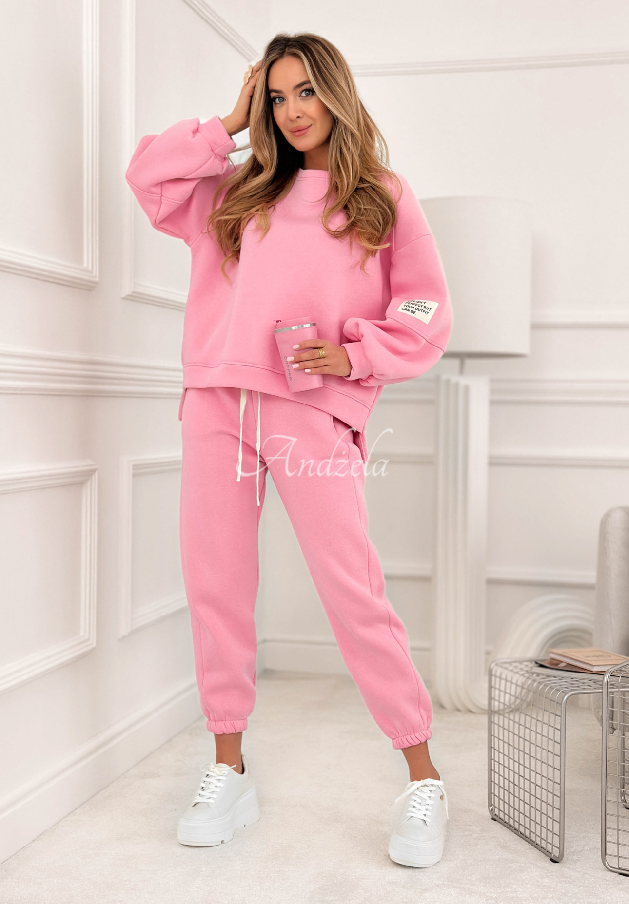 Bawełniany komplet dresowy Fits Me Perfectly różowy