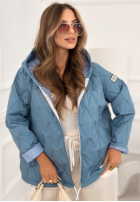 Krótka pikowana kurtka z kapturem Springtime Starts błękitna